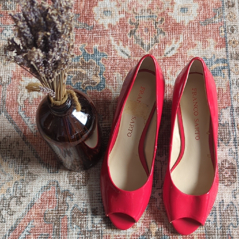 Franco Sarto Vibrant Red Peep Toe Heels